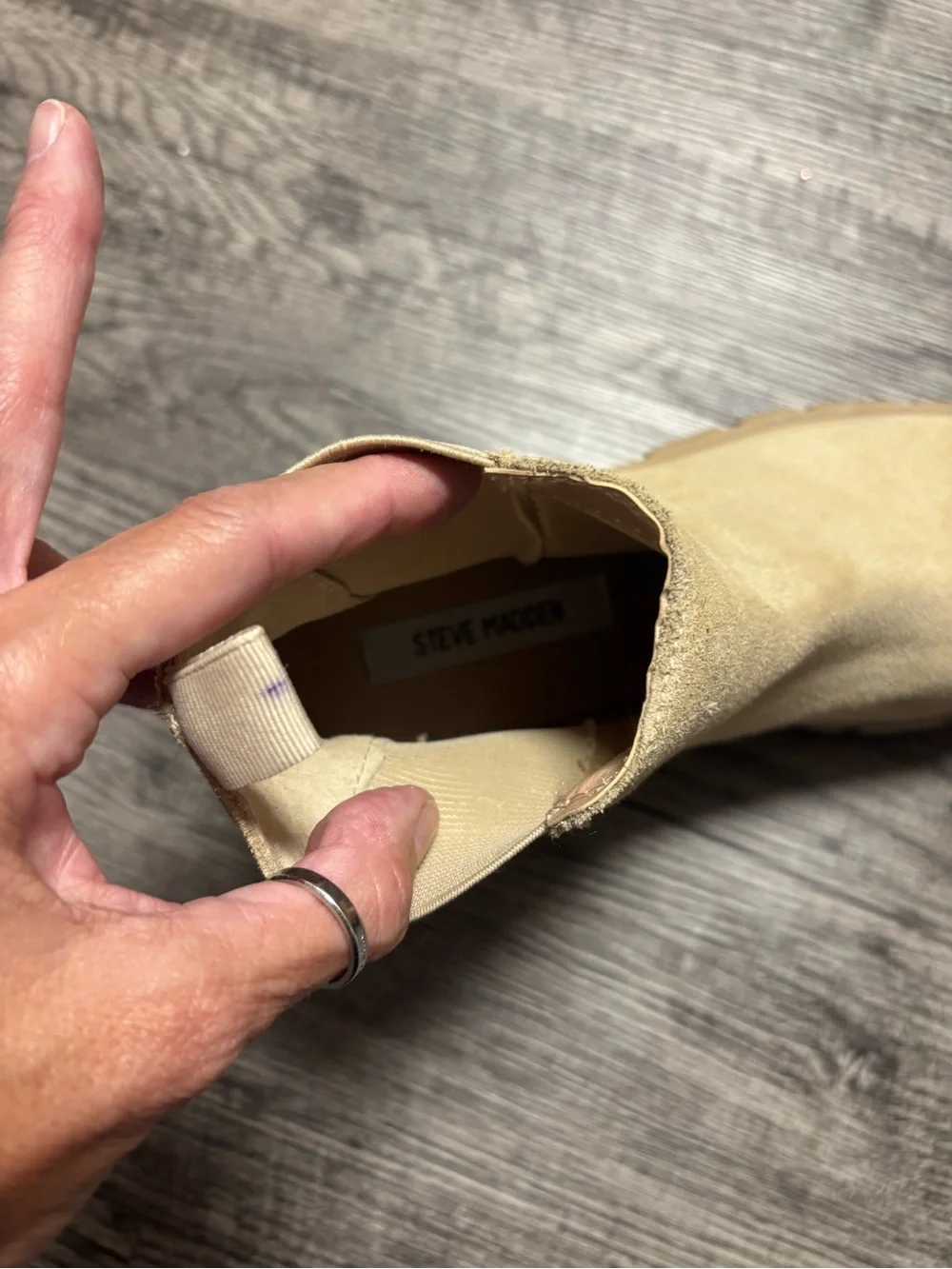 Steve Madden Light Beige Suede Chelsea Booties